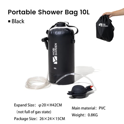 MOBI GARDEN-Sac de douche de camping portable avec pompe à pied à pression et tuyau, sac à dos de douche solaire