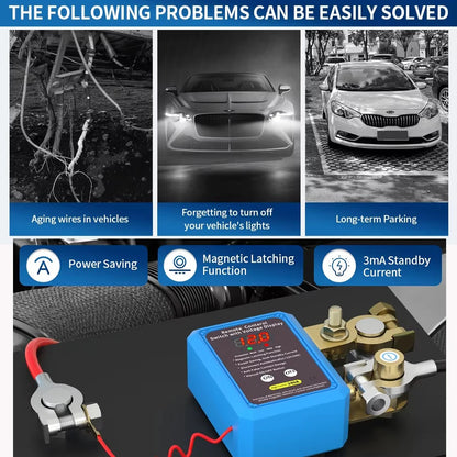 Interrupteur principal de batterie automatique avec télécommande, interrupteur d'arrêt 240A, interrupteur de déconnexion de batterie à distance 12V avec affichage de tension Led automatique