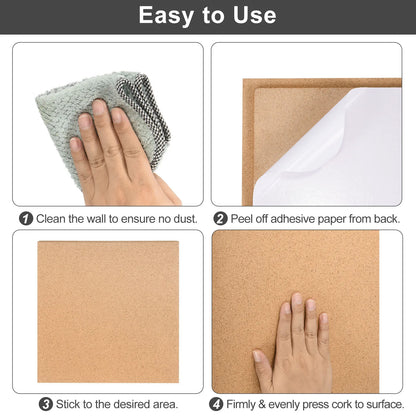 Panneau Carré Auto-Adhésif en Liège, Petit Panneau à Épingles avec Pince à Bois, Carreaux de Liège Mural