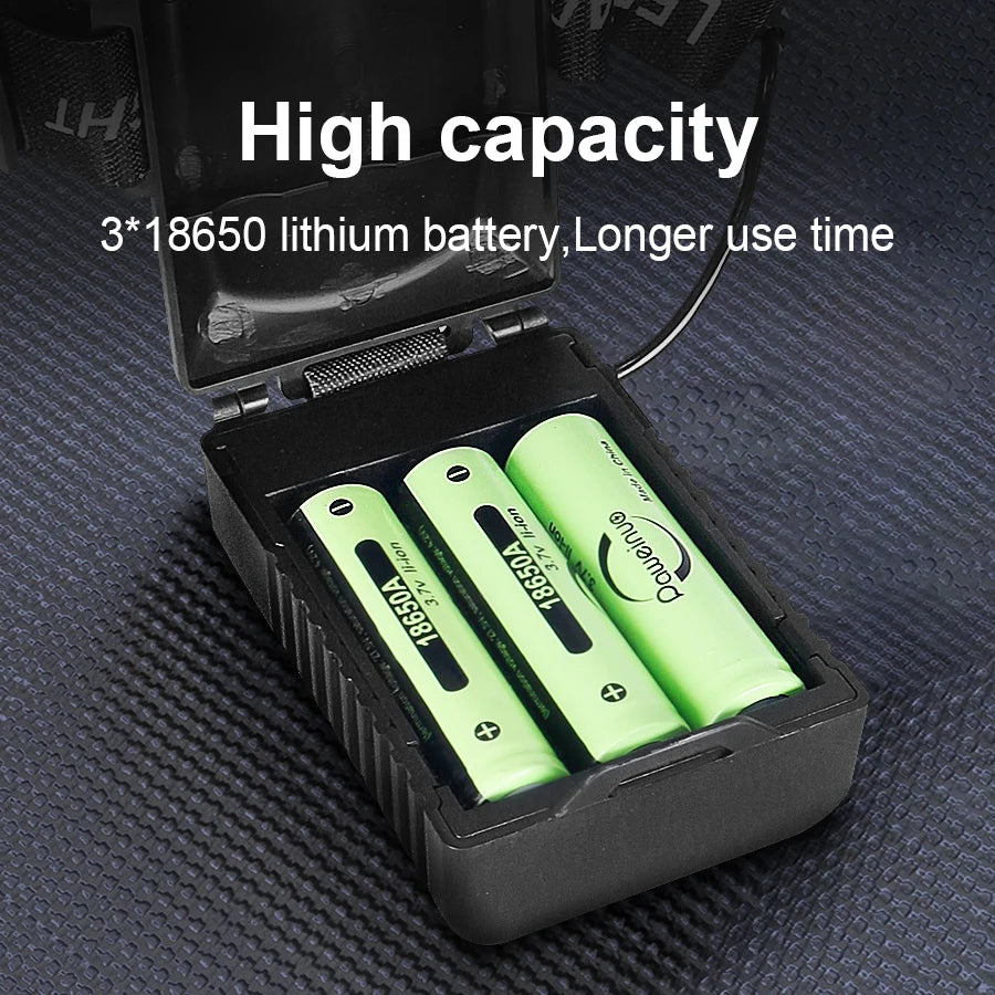 350000000   Lampe frontale LED Ultra puissante Super lumineuse 4000M lampe de poche Rechargeable torche frontale pêche chasse phare 18650