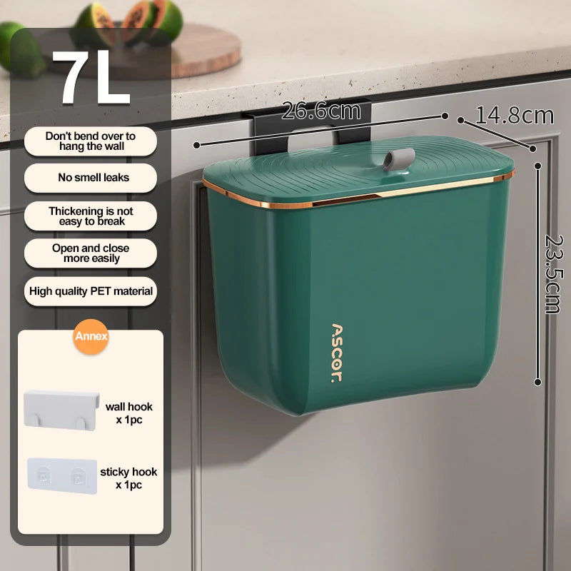 Poubelle suspendue, porte d'armoire de cuisine, poubelle murale, panier poubelle de recyclage avec couvercle, accessoires de salle de bains et de cuisine