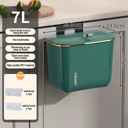 Poubelle suspendue, porte d'armoire de cuisine, poubelle murale, panier poubelle de recyclage avec couvercle, accessoires de salle de bains et de cuisine