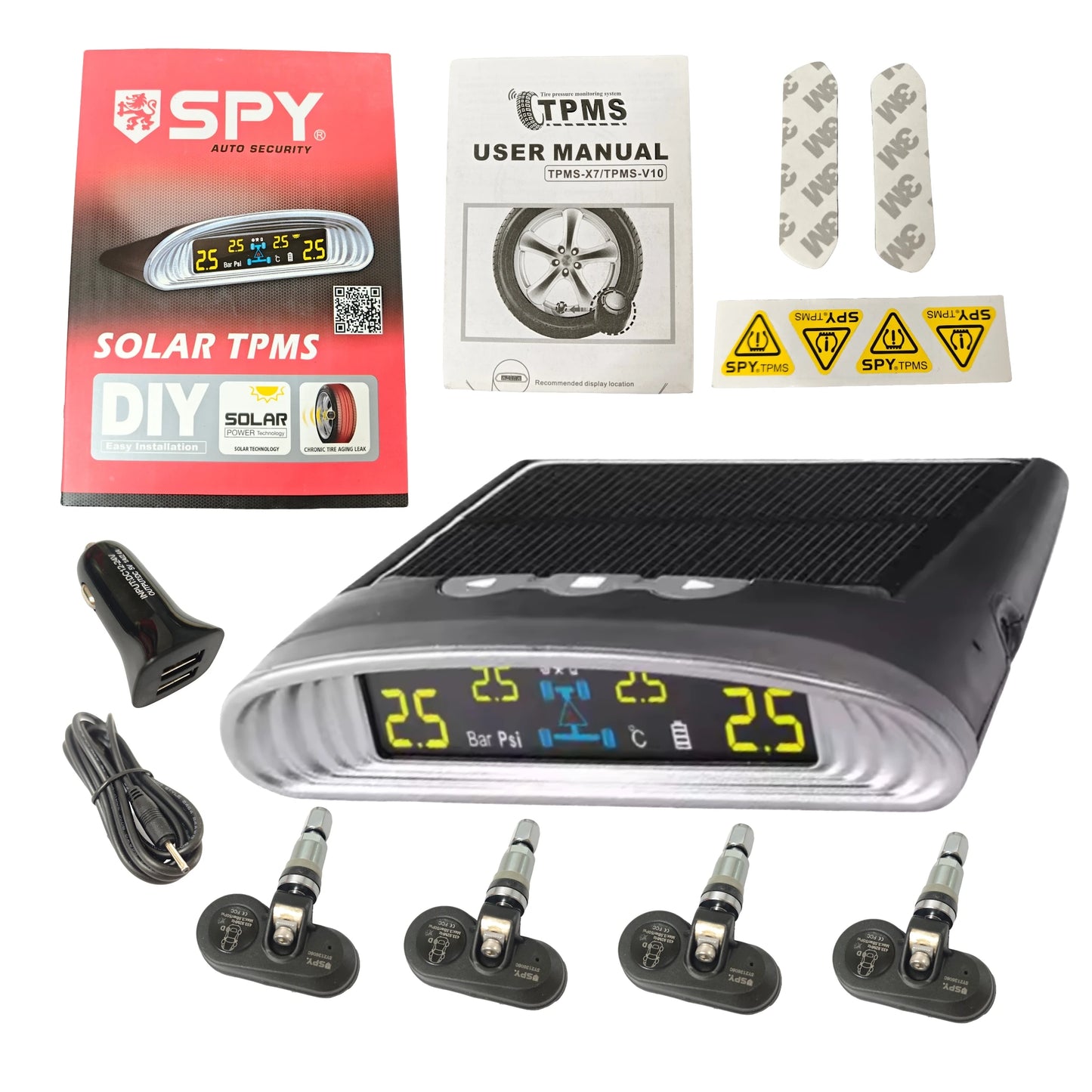 Système de surveillance TPMS de la pression des pneus de voiture SPY, horloge numérique solaire, affichage LCD, système d'alarme de sécurité de la température de la pression des pneus de voiture