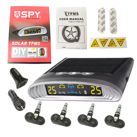 Système de surveillance TPMS de la pression des pneus de voiture SPY, horloge numérique solaire, affichage LCD, système d'alarme de sécurité de la température de la pression des pneus de voiture