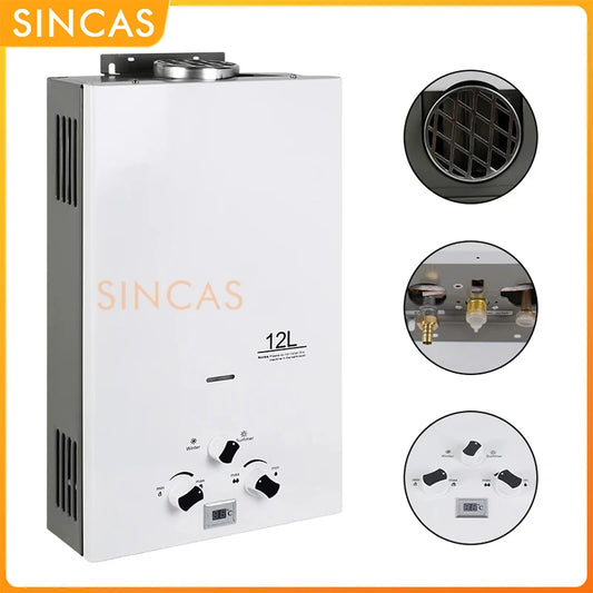 Chauffe-eau Instantané Sans Réservoir au Gaz Propane, Kit de Pommeau de Douche, Camping en Plein Air, 7 L, 8 L, 10 L, 12L