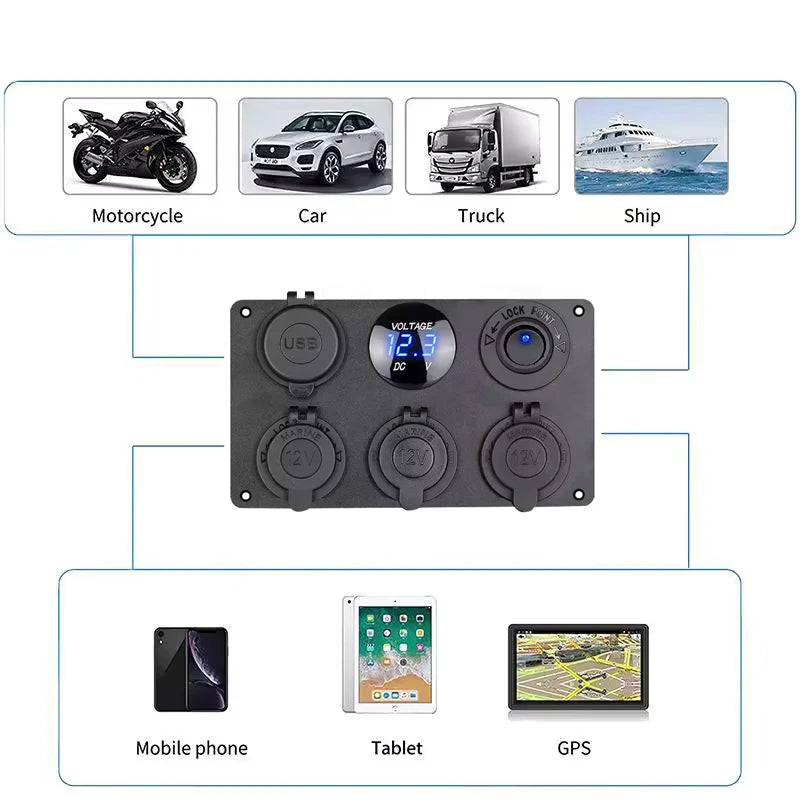 Allume-cigare multi-panneau 12V, prise de courant, prise de chargeur USB 4,2a, voltmètre, panneau de commutation pour camion, camping-car, Marine