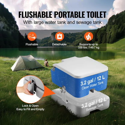 SucceBuy Toilettes portables pour camping-car avec réservoir de déchets de 3,2/5,3 gal, toilettes de voyage sans odeur à bouton-poussoir pour voiture de camping