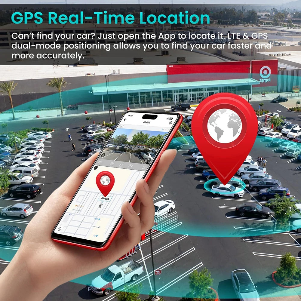 Mini caméra de tableau de bord à double objectif 4G, GPS FHD 1080P, WiFi, Streaming en direct, moniteur à distance, enregistrement vidéo en boucle, garde de stationnement 24H, Vision nocturne