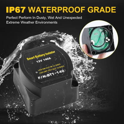 Double isolateur de batterie intelligent 12V 140a, relais de Protection sensible à la tension, Charge divisée VSR pour voiture RV bateau Marine Turck