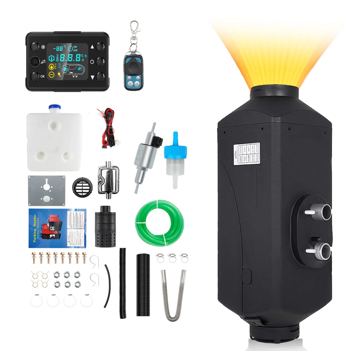 Chauffage à air diesel portable avec moniteur numérique, chauffage de stationnement, économie de carburant et efficace, camions, bateau, camionnette, voiture, 12V, 5KW, 5000W, 24V