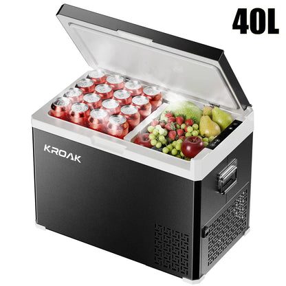 KROAK 30L 40L réfrigérateur de voiture 12V 24V DC congélateur Portable avec adaptateur AC110-240V compresseur de boîte fraîche double Zone pour le Camping