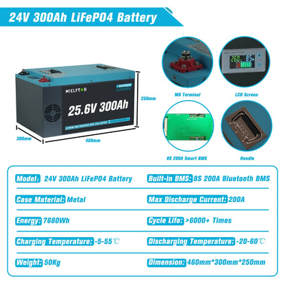 Batterie LiFePO4 12V 24V 48V 100Ah 200Ah 300Ah, BMS intégré, cellules de qualité A, 6000 + Cycle PL, Stock ue