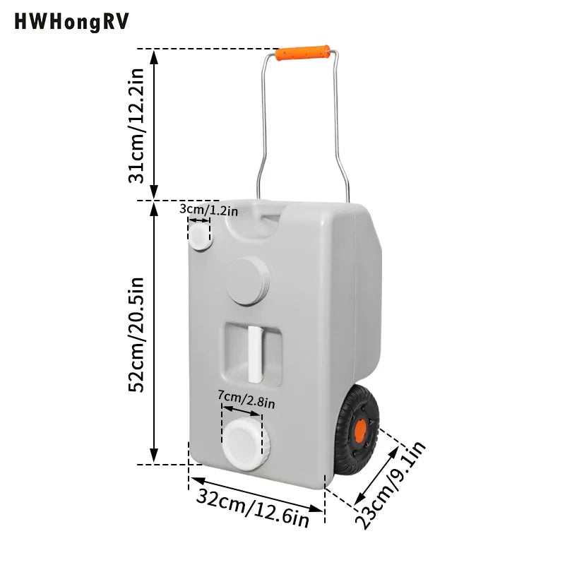 Réservoir d'eau de qualité Hdpe pour camping-car, 25l/6,6 gallons, avec roues et poteau de traction en métal, adapté aux camping-cars, réservoirs d'eau gris et noir pour camping-car