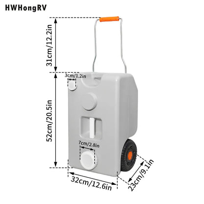 Réservoir d'eau de qualité Hdpe pour camping-car, 25l/6,6 gallons, avec roues et poteau de traction en métal, adapté aux camping-cars, réservoirs d'eau gris et noir pour camping-car
