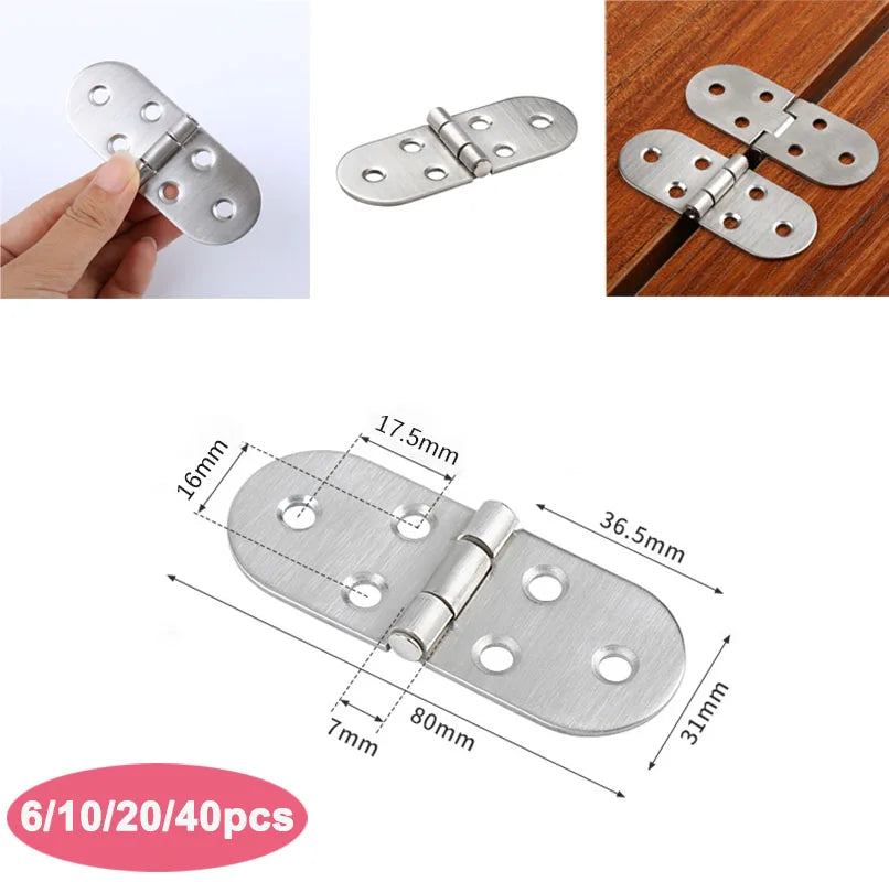 Charnière de Table pliante à rabat en acier inoxydable, charnière à bord rond rotative à 180 degrés, charnière de porte d'armoire avec vis, 6/10/20/40 pièces