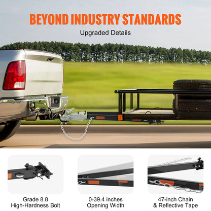 SucceBuy 5500 lb barre de remorquage avec chaînes revêtement en poudre coupleur de remorquage monté sur pare-chocs convient aux attelages à billes de 2 pouces pour camion de remorque de voiture RV