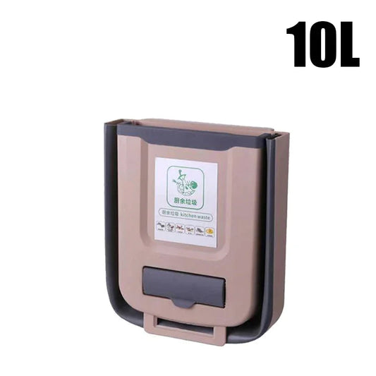 Poubelle pliable murale mince avec sac poubelle, conteneur en plastique suspendu pour cuisine et salle de bains, 7l/10l