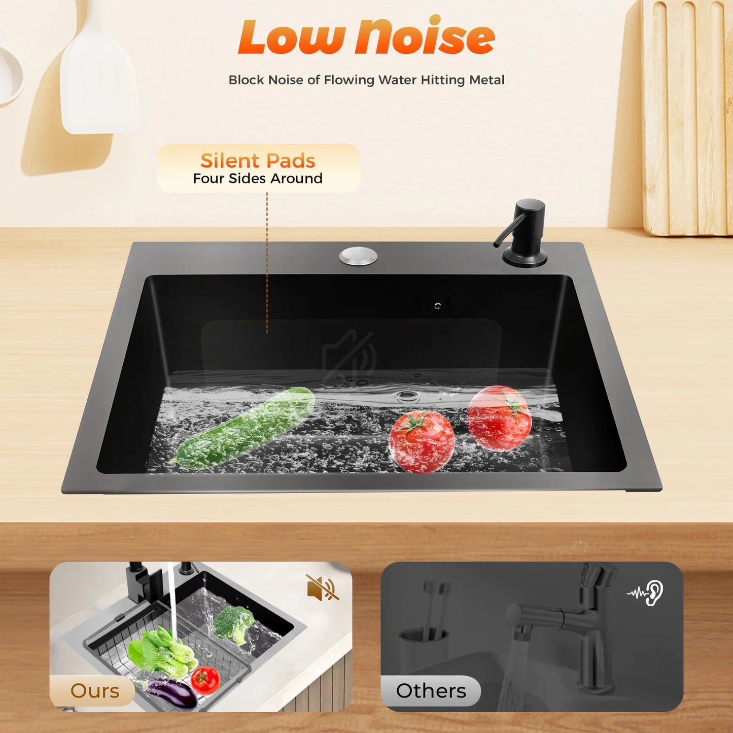 Évier en acier inoxydable noir 45x40 cm pour cuisine évier Commercial évier intégré évier en acier inoxydable avec distributeur de savon