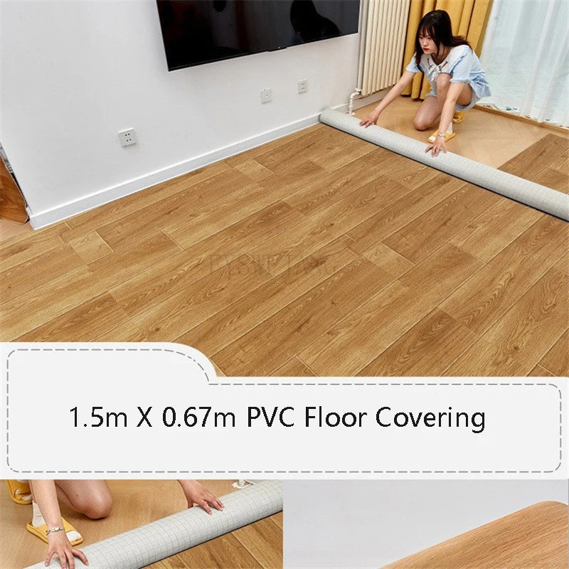 Sol en PVC de 1,5 m x 0,67 m Sol en ciment en cuir directement pavé Sol en plastique domestique épais résistant à l'usure avec tapis de sol auto-adhésif