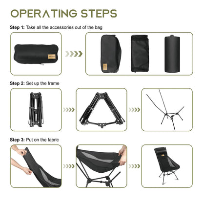 WESTTUNE Chaise de camping pliante légère à dossier haut avec support de tête Chaise longue de plage de pique-nique de voyage en plein air compacte portable