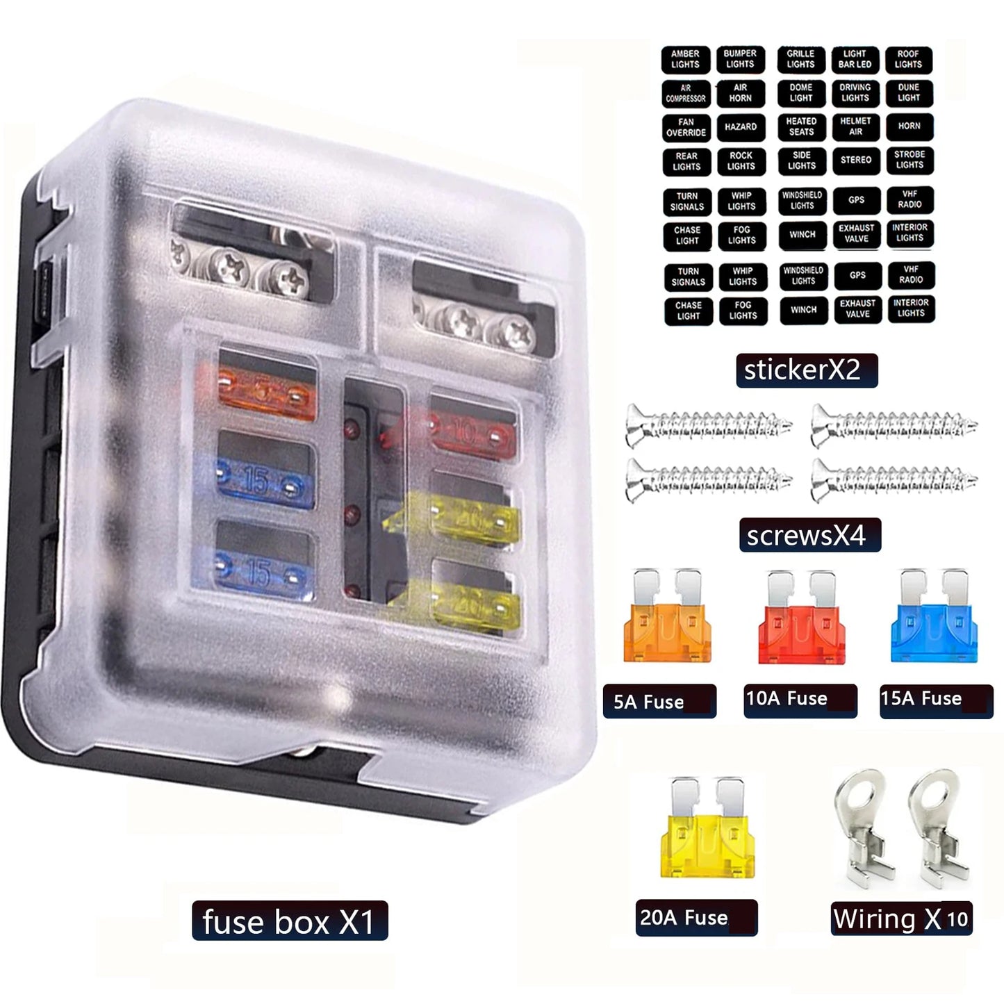 Bloc de fusibles à lame universel 12 voies 6 voies 12V 32V, boîte porte-fusible de voiture, interrupteur de connecteur de fusible automatique marin avec indicateur lumineux LED