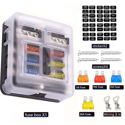Bloc de fusibles à lame universel 12 voies 6 voies 12V 32V, boîte porte-fusible de voiture, interrupteur de connecteur de fusible automatique marin avec indicateur lumineux LED