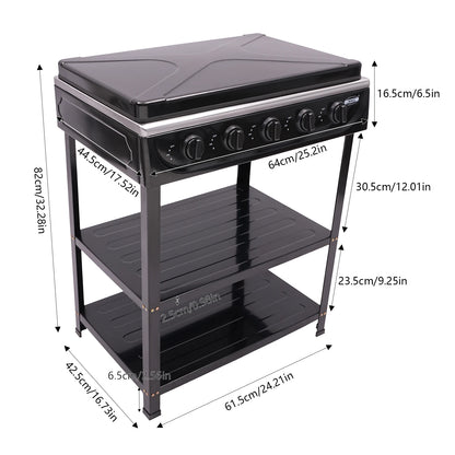 Cuisinière à gaz propano à 5 brûleurs, réchaud de camping à contrôle indépendant de 2,5 kW avec support de jambe et blocage du vent