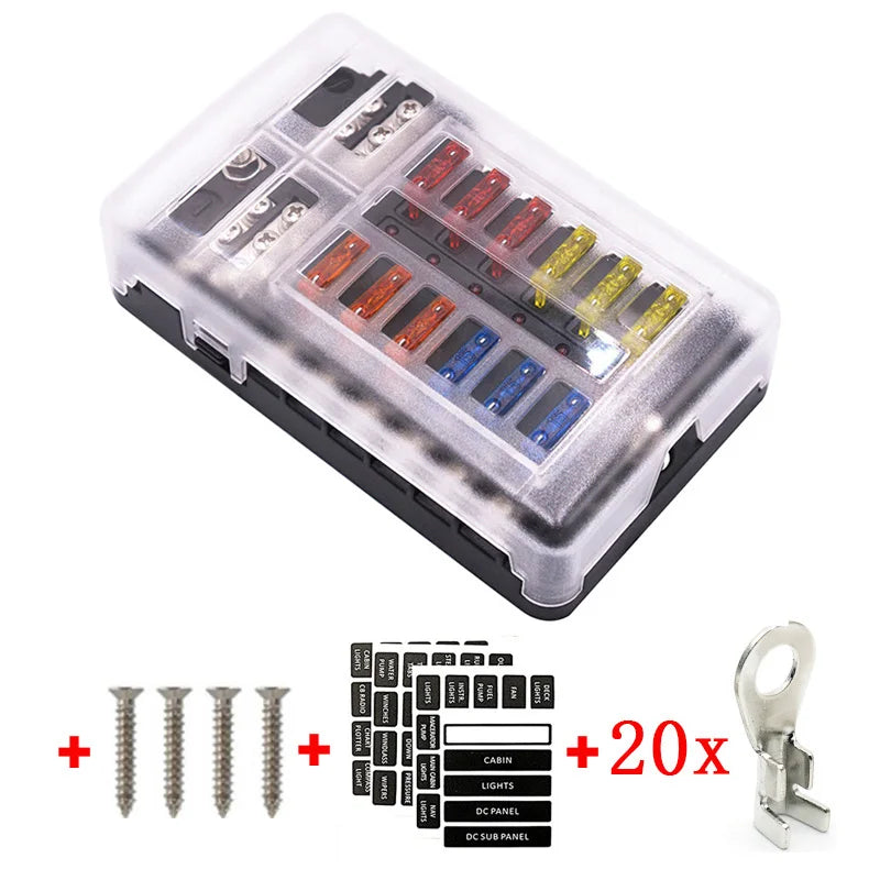 Bloc de fusibles à lame universel 12 voies 6 voies 12V 32V, boîte porte-fusible de voiture, interrupteur de connecteur de fusible automatique marin avec indicateur lumineux LED
