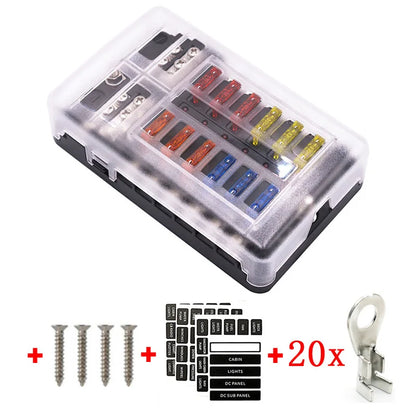 Bloc de fusibles à lame universel 12 voies 6 voies 12V 32V, boîte porte-fusible de voiture, interrupteur de connecteur de fusible automatique marin avec indicateur lumineux LED