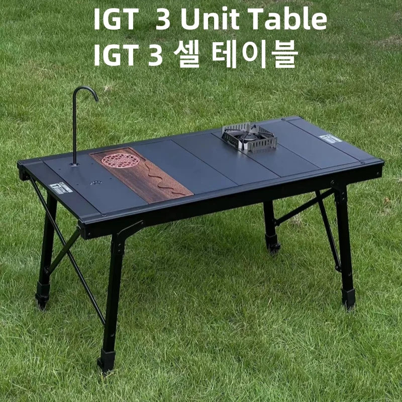 Table de camping en alliage d'aluminium IGT, portable, pliante, poignées amovibles, barbecue, multifonctionnelle, extensible, table de pique-nique, 3 unités