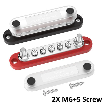 DaierTek Bus Bar 12V bloc de distribution d'énergie avec couvercle 5x1/4 "clous bornier Max 150A 48VDC positif négatif pour Auto