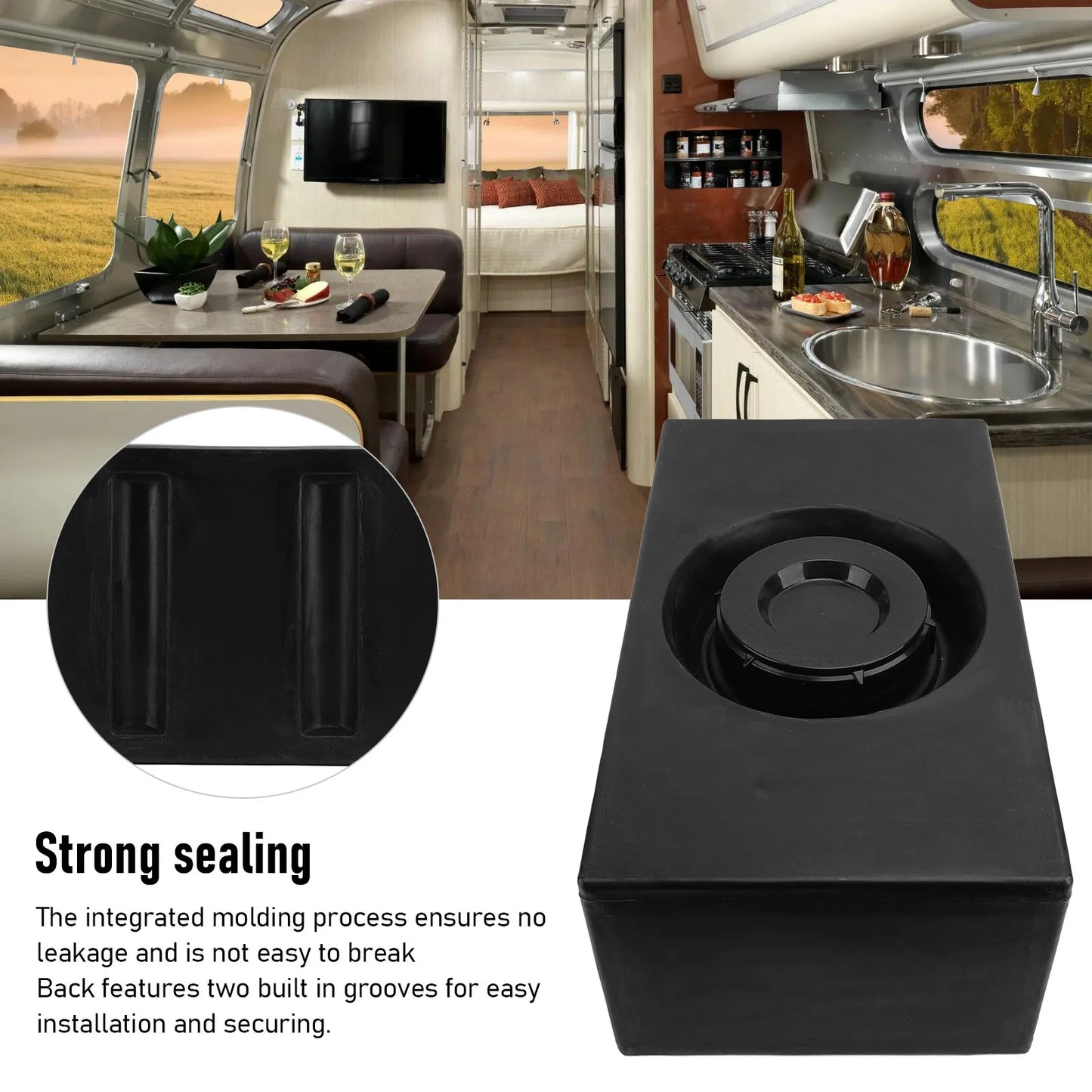 Réservoir de stockage d'eau pour camping-car, 8 gallons, PE de qualité alimentaire, réservoir de maintien d'eau douce LLDPE pour remorque, camping-car, bateau, Yacht, noir