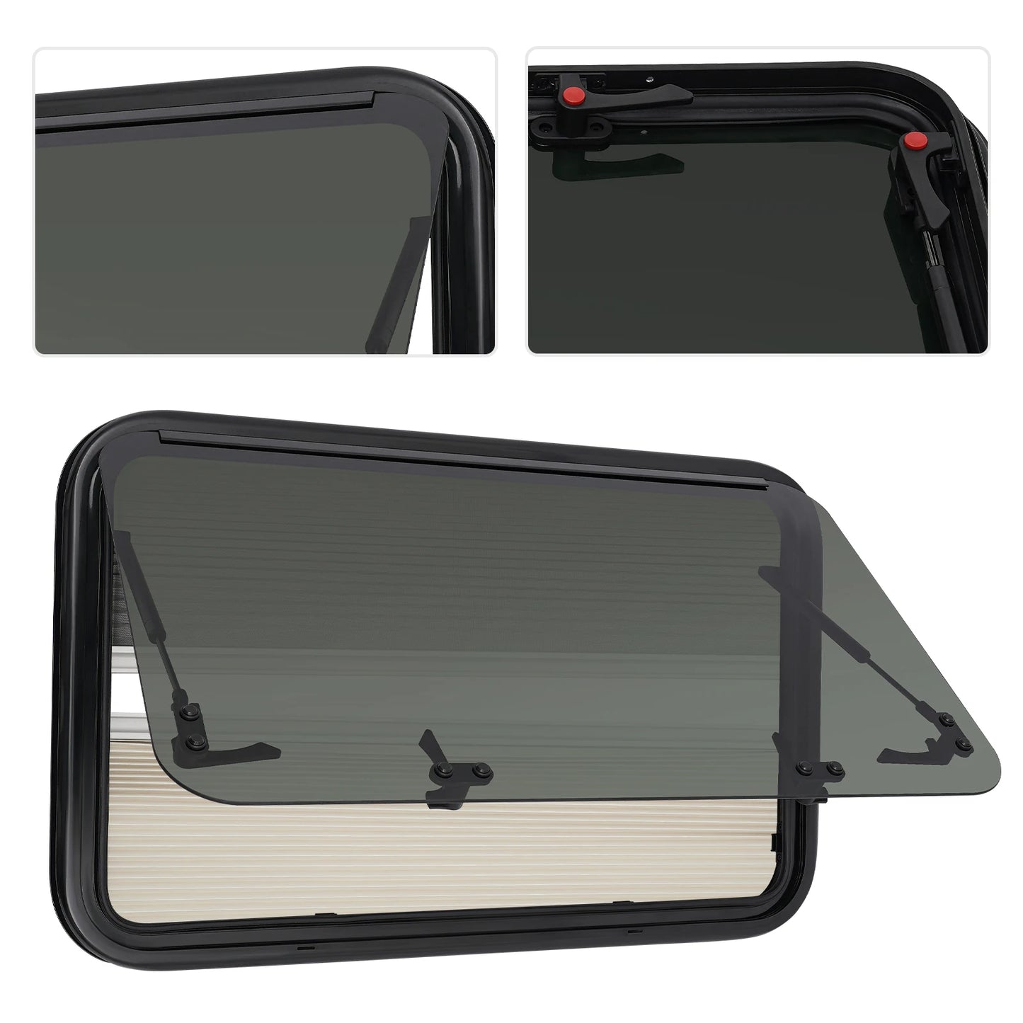 Fenêtres de caravane et de camping-car, 800x500mm, coins arrondis, fenêtre push-out en verre trempé pour camping-car, caravanes, camping-cars