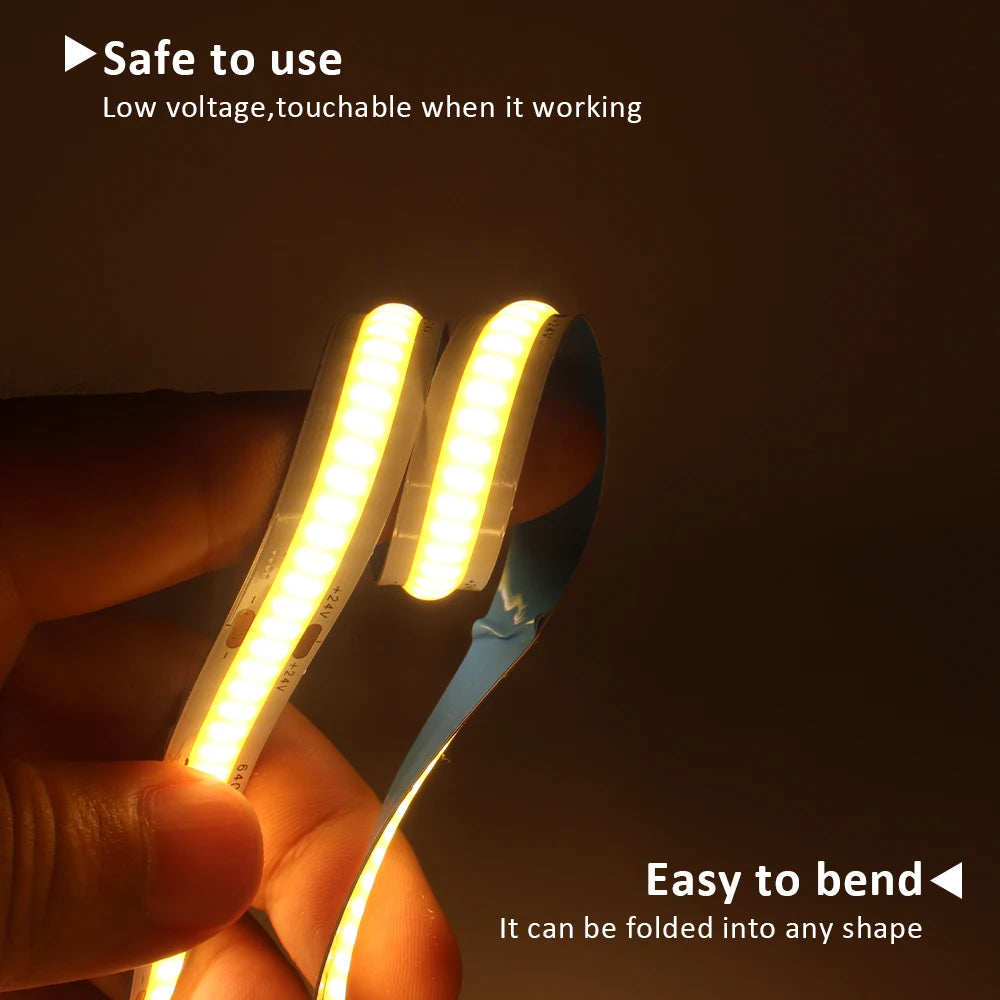 Bande LED COB DC12V 24V, Super brillante, Double rangée, 616/624 LED s/m, Flexible, variable, éclairage à bande RA90, 3000K 4000K 6500K