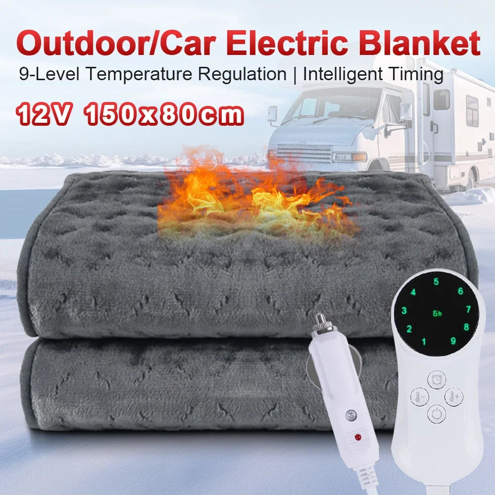 Couverture électrique basse tension pour voiture 12V, avec réglage à 9 niveaux, couverture chauffante ultra douce en micro peluche pour une personne, 150x80cm