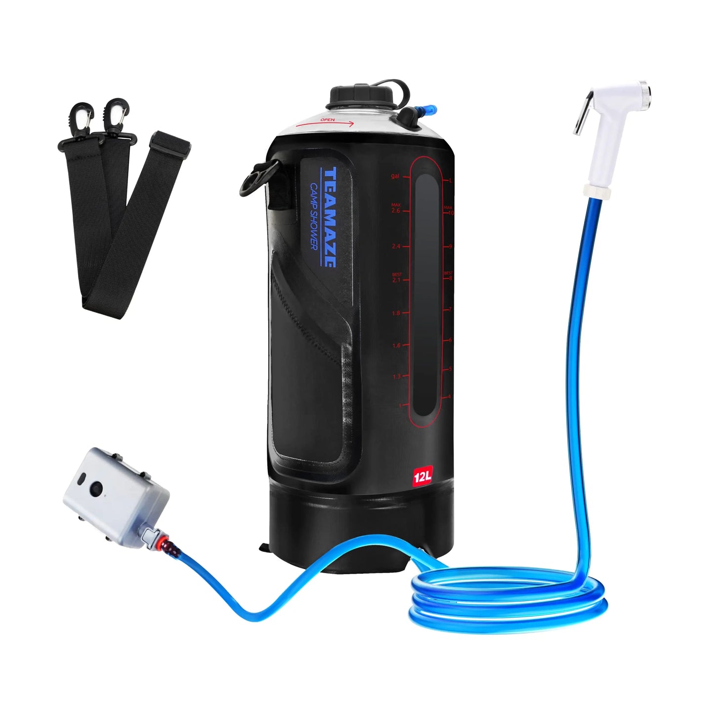 Douche de Camping 12L, sac de douche de Camp Portable avec couvercle à vis amélioré, pompe à pression automatique, fenêtre de niveau d'eau, douche solaire pour la plage