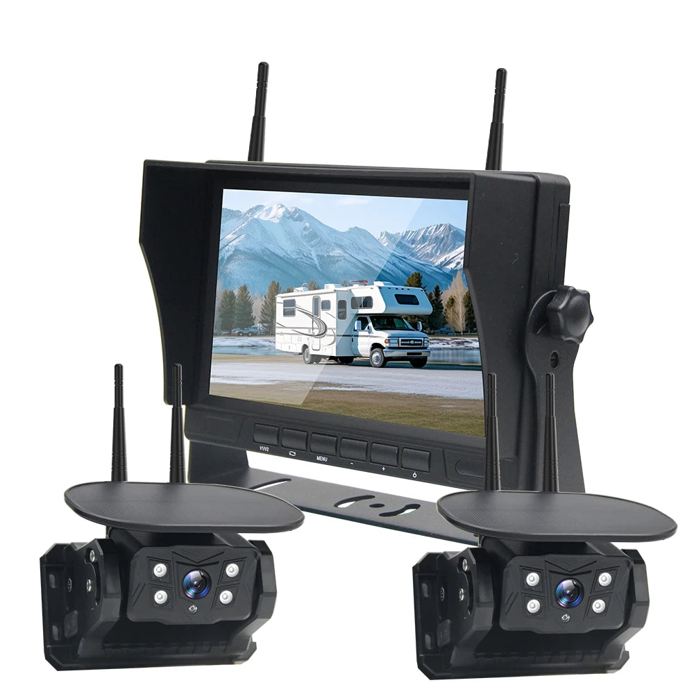 Caméra de recul magnétique sans fil pour remorque, HD 1080P, caméra solaire, longue durée de vie de la batterie, moniteur statique de 7 pouces