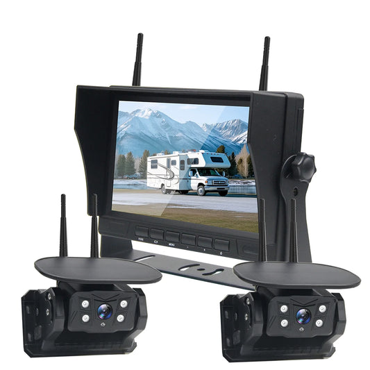 Caméra de recul magnétique sans fil pour remorque, HD 1080P, caméra solaire, longue durée de vie de la batterie, moniteur statique de 7 pouces