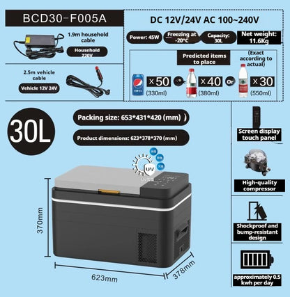 Powland-Réfrigérateur électrique portable pour voiture, 30L, 12V, compresseur, réfrigérateur, congélateur 12, 24V DC, 100-240V AC, refroidisseur pour camping, voyage