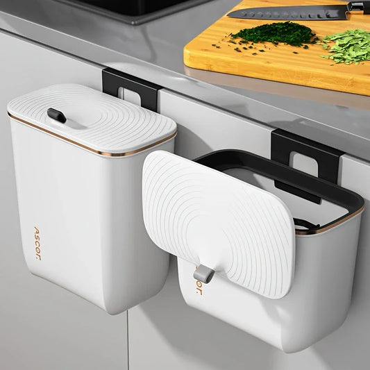 Poubelle suspendue, porte d'armoire de cuisine, poubelle murale, panier poubelle de recyclage avec couvercle, accessoires de salle de bains et de cuisine