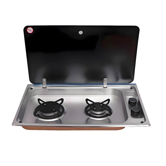 Évier RV à 2 brûleurs en acier inoxydable 304, avec couvercle, cuisinière à gaz de cuisine pour Camping en plein air, caravane, Yacht, bateau