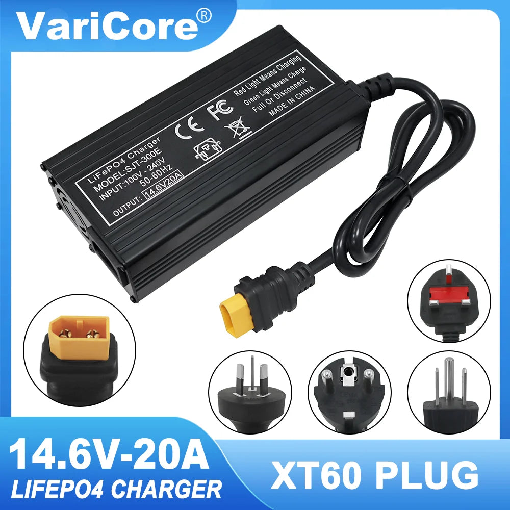 VariCore 14.6V 20A chargeur de batterie intelligent Lifepo4 110-220V 4S 12V chargeur haute puissance pour batterie au Lithium fer Phosphate