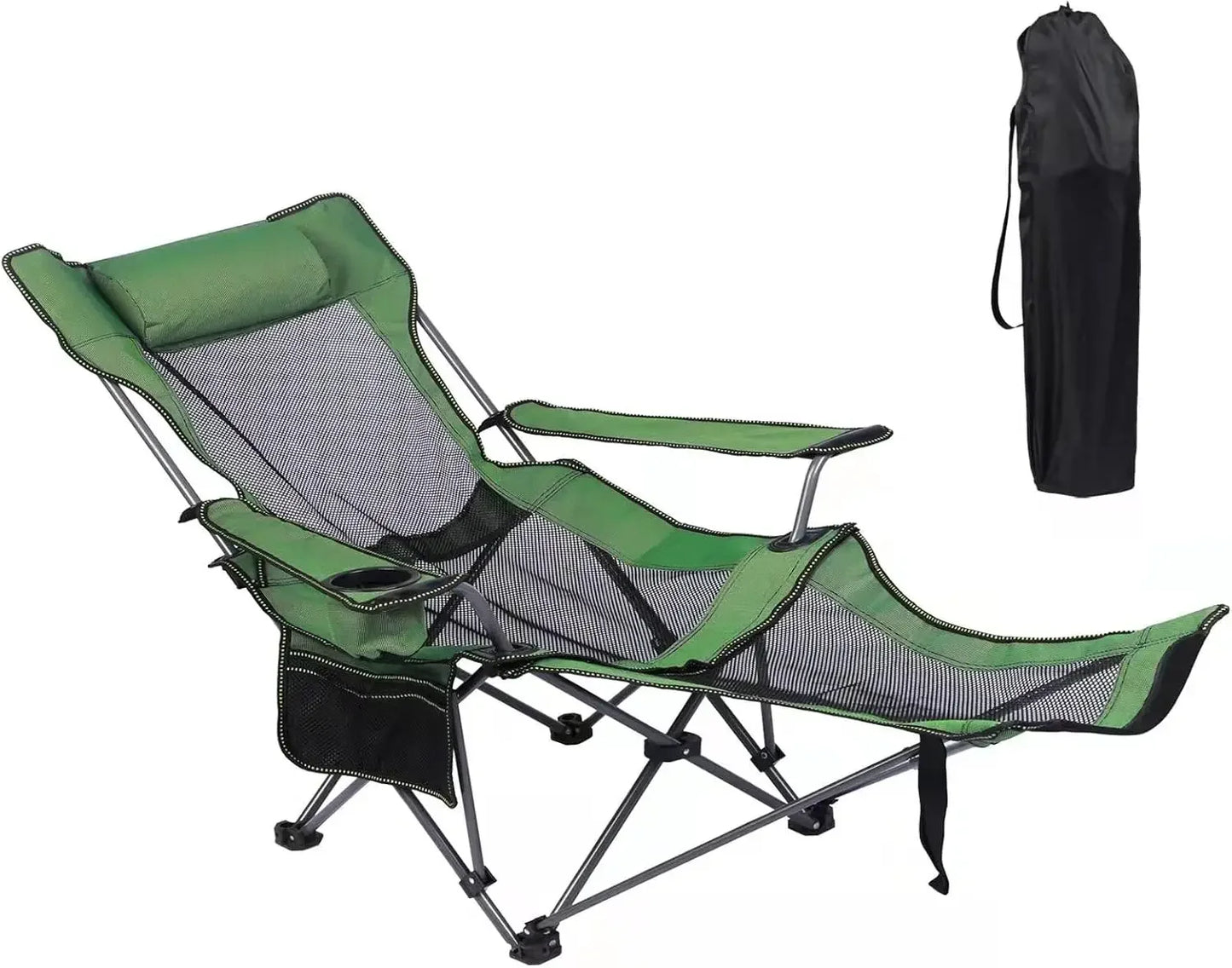 Chaise longue de Camping, chaise de Camping inclinable Portable, chaise de Camping pliante avec repose-pieds, appui-tête et sac de rangement