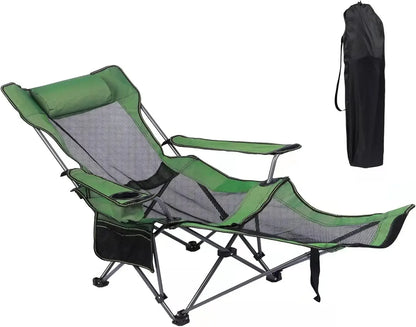 Chaise longue de Camping, chaise de Camping inclinable Portable, chaise de Camping pliante avec repose-pieds, appui-tête et sac de rangement