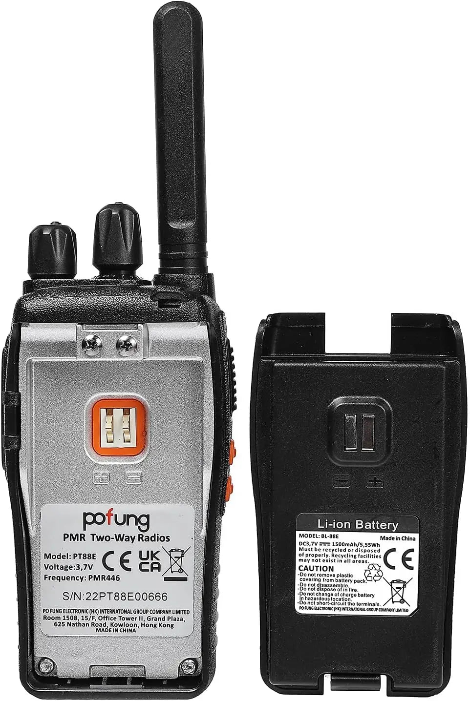 Pofung PT88E talkie-walkie PMR446 Radio bidirectionnelle 16 canaux talkie-walkie longue portée avec chargeur 6 voies écouteurs VOX