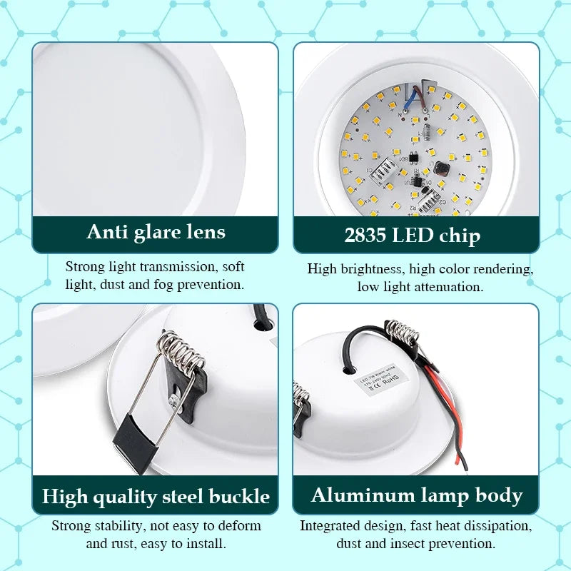 LED Downlight 5W 9W 12W 15W 18W corps blanc rond LED plafonnier DC 12V 24V AC 110V 220V chambre cuisine éclairage LED intérieur