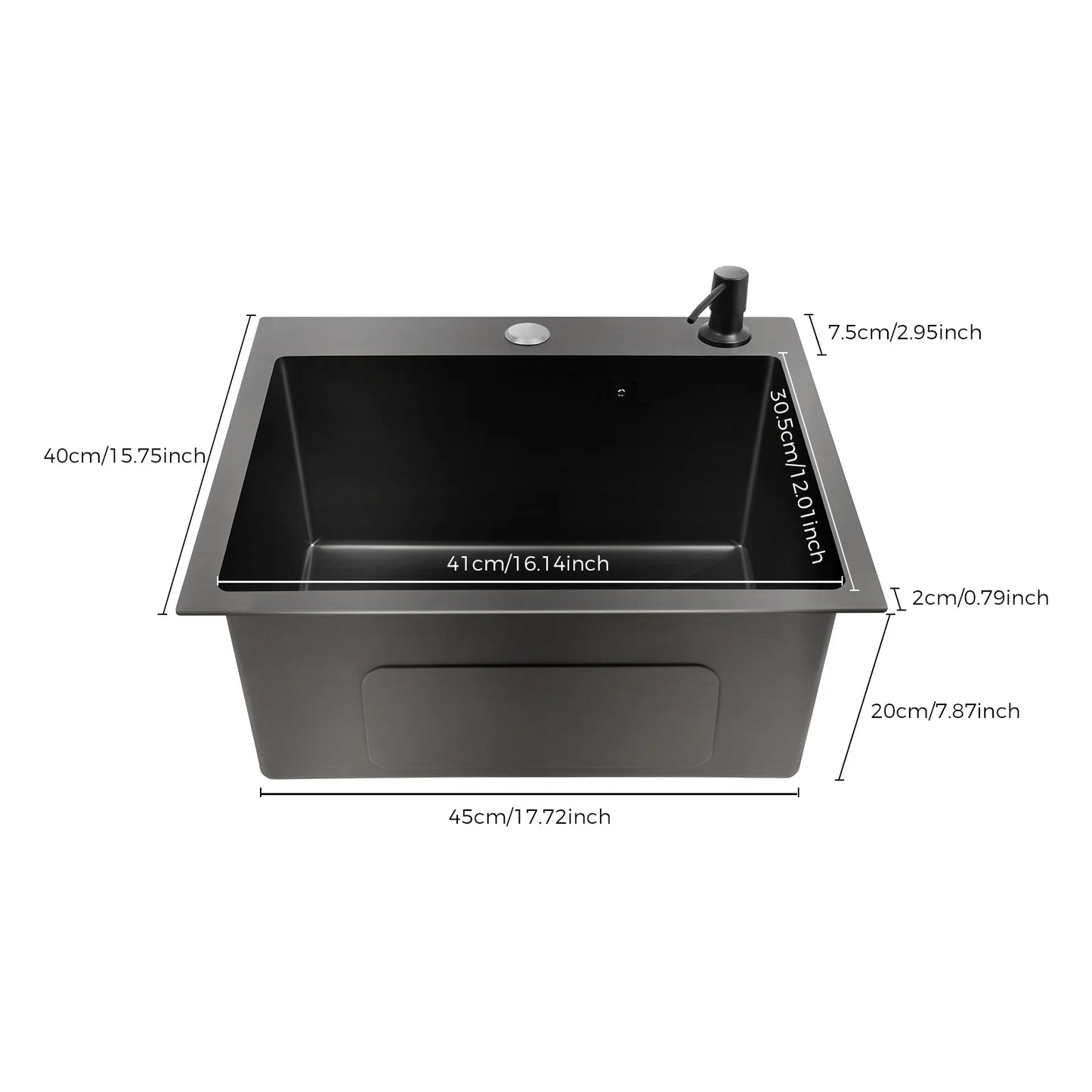 Évier en acier inoxydable noir 45x40 cm pour cuisine évier Commercial évier intégré évier en acier inoxydable avec distributeur de savon