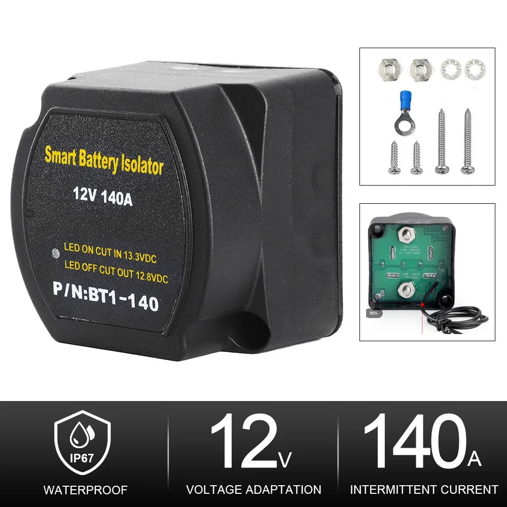 Double isolateur de batterie intelligent 12V 140a, relais de Protection sensible à la tension, Charge divisée VSR pour voiture RV bateau Marine Turck