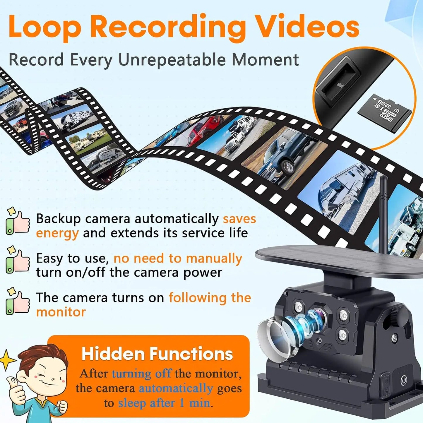 Caméra de recul magnétique sans fil pour remorque, HD 1080P, caméra solaire, longue durée de vie de la batterie, moniteur statique de 7 pouces