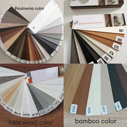 Tiroirs de fenêtre vénitiens en Faux bois PVC sur mesure, volets en bois de tilleul, stores de fenêtre en bois de Paulownia, décoration de maison intelligente